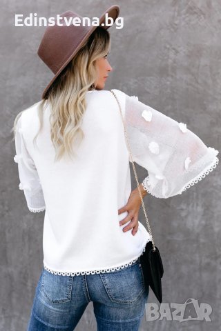 Дамска блуза с ефектни къси ръкави в бяло, снимка 4 - Корсети, бюстиета, топове - 39993973