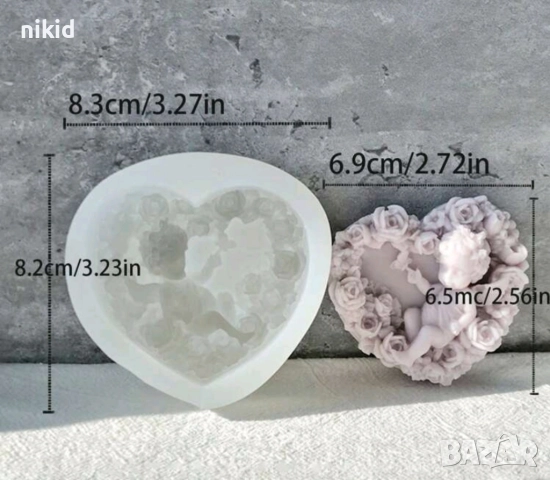 ангел в сърце с рози силиконов молд форма за украса декорация фондан торта гипс, снимка 3 - Форми - 16049197