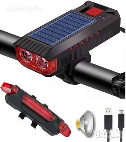 3в1 Соларен фар за велосипед, 1200 lm, 4000 mAh, IPX5