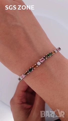 ГРИВНА ОТ СРЕБРО С МНОГОЦВЕТЕН ТУРМАЛИН, снимка 6 - Гривни - 53274333