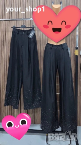 Елегантен панталон с широк крачол и камъчета 