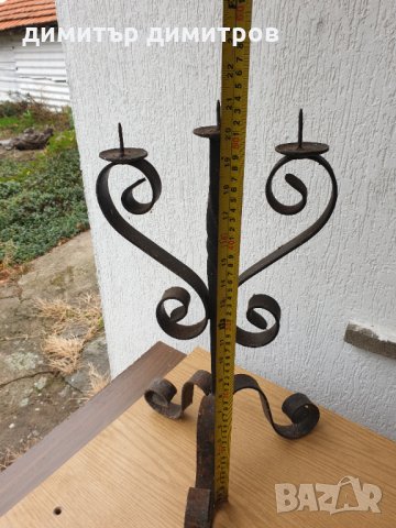 Стар свещник от ковано желязо 3ка-54см, снимка 5 - Други ценни предмети - 30470591