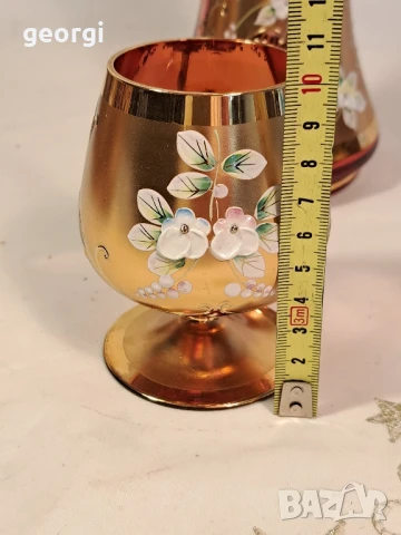 ваза с две чаши розово стъкло с позлата Bohemia , снимка 12 - Антикварни и старинни предмети - 50946044