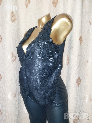 М Черно елече с черни пайети отпред , снимка 5 - Корсети, бюстиета, топове - 44816351