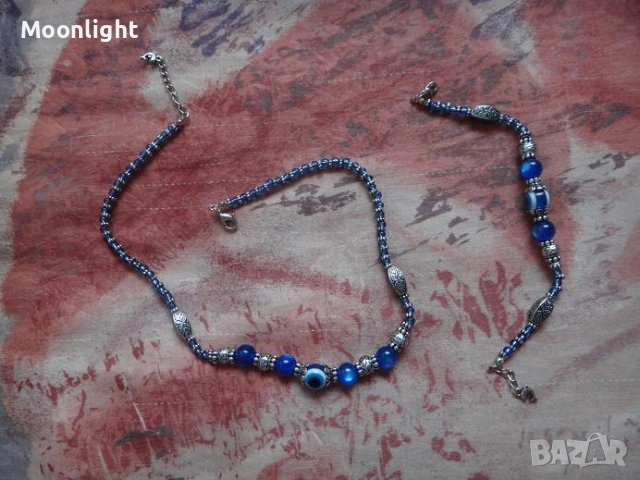 Комплект колие и гривна Синьо око, снимка 9 - Колиета, медальони, синджири - 53035384