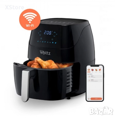 Фритюрник AirFryer Voltz, 1500W, 5л., Горещ въздух, Таймер, до 200°C, Черен, 2 ГОДИНИ ГАРАНЦИЯ