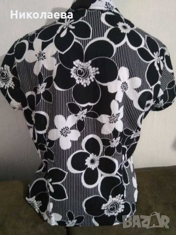 Черно-бяла риза на цветя,L/XL, снимка 3 - Ризи - 29626074