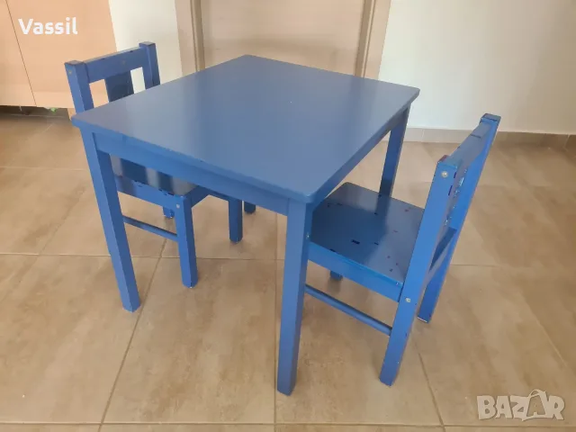 детска масичка и 2 столчета сини IKEA Kritter, снимка 2 - Мебели за детската стая - 56049300