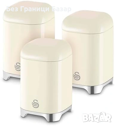 Нови Метални кутии за съхранение чай кафе захар 3 броя кремави за кухня дом