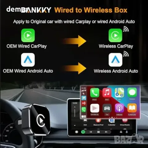BANKKY 2-в-1 Wireless CarPlay & Android Auto адаптер (wired към wireless), снимка 3 - Аксесоари и консумативи - 55850046