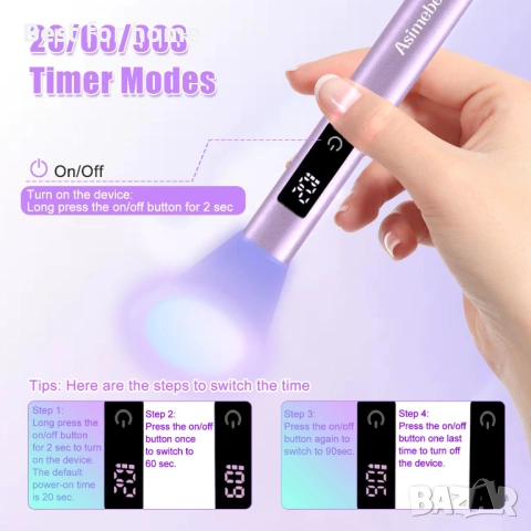  Мини ръчна UV LED лампа за нокти със стойка, снимка 4 - Друга електроника - 54301182