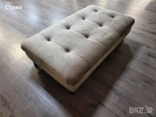 Бежова табуретка от плат тип Честърфийлд, снимка 3 - Дивани и мека мебел - 52010911