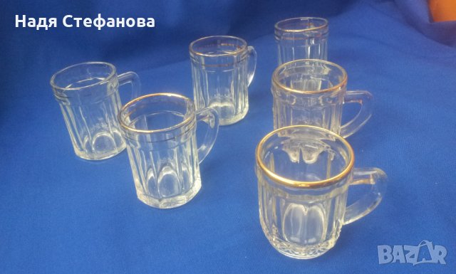 Ракиени халбички от едно време със златни кантове стъклени, снимка 3 - Антикварни и старинни предмети - 31235894