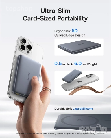 Чисто нова,фабрично запечатана! Външна батерия Baseus Picogo AM41, ултра тънка 10000mAh Qi2 Magsafe , снимка 4 - Друга електроника - 52078130