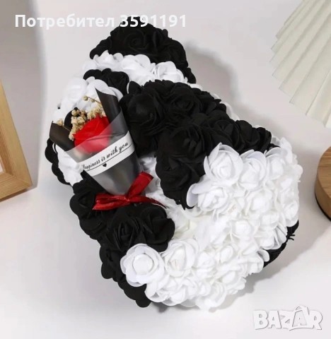 Сладка панда от рози-перфектен подарък за момиче,гадже или жена, снимка 3 - Декорация за дома - 53036829