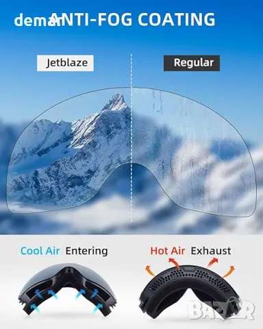 Ски очила JetBlaze за мъже и жени против замъгляване, съвместими с каска, сребристи (S3:8% -18% VLT), снимка 6 - Зимни спортове - 50375353