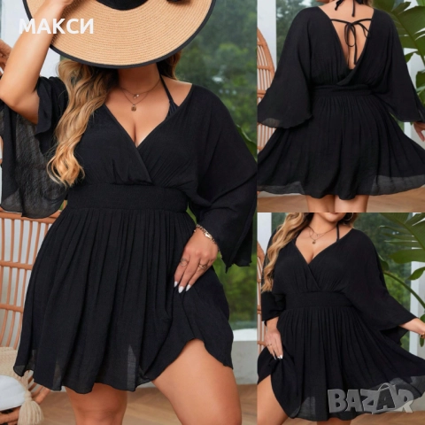 Макси модерна рокля/кафтан с V-образно деколте, гръдна без ограничители, широка ластична под гръдна , снимка 2 - Рокли - 51776095