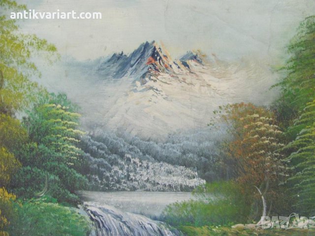 Стара Картина Пейзаж масло върху платно 60х50см., снимка 3 - Картини - 31781439