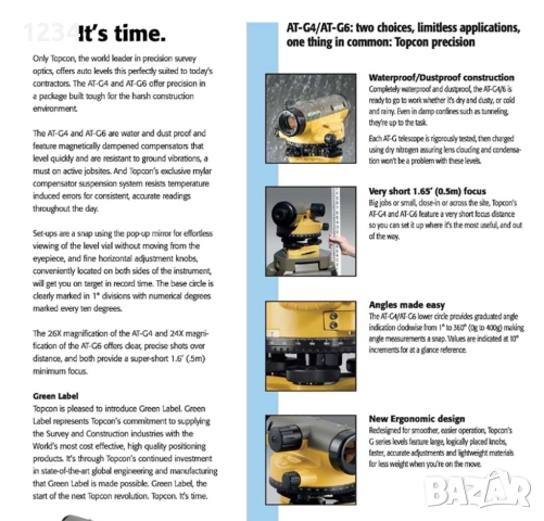 Японски оптичен автоматичен нивелир TOPCON AT-G4 26x увеличение, снимка 8 - Измервателни инструменти - 52251181
