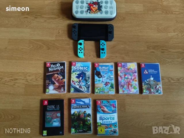 Nintendo switch 1 с 8 игри 2-ри чифт контролери+ калъф