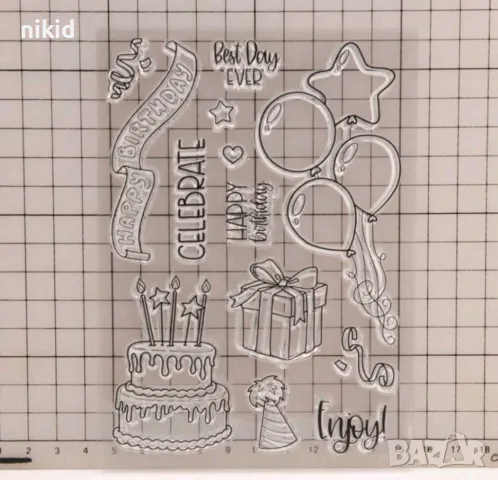 Happy Birthday балони рожден ден торта силиконов гумен печат декор бисквитки фондан Scrapbooking, снимка 2 - Други - 47933321