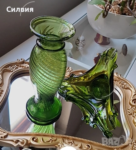Ретро зелено стъкло , снимка 2 - Декорация за дома - 53968935
