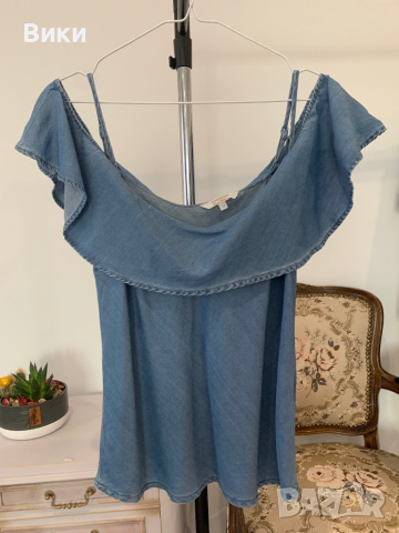 Дамски топ от мек деним в размер 38, М, снимка 12 - Корсети, бюстиета, топове - 44670360