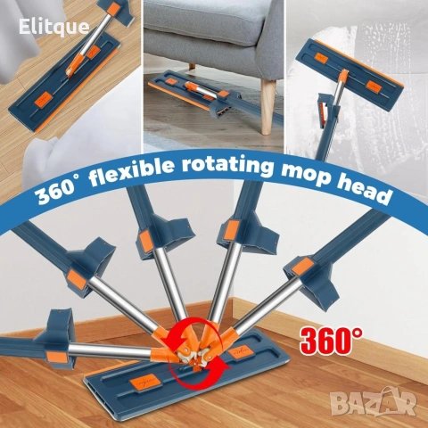 Комплект моп с 360° въртене и сгъваема кофа – Професионално и безконтактно почистване у дома, снимка 4 - Мопове, кофи, четки и метли - 54196630