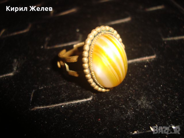 АР НУВО МАЙСТОРСКИ ПОЗЛАТЕН РЕГУЛИРУЕМ ПРЪСТЕН с ГОЛЯМ СКЪП ИВИЧЕСТ ЯСПИС РЕТРО АРТ БИЖУ 17463, снимка 12 - Антикварни и старинни предмети - 31196107