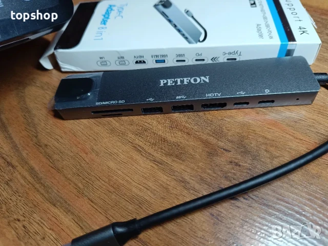 НОВ хъб PETFON 8 в 1 USB-C Докинг станция Адаптер с 4K + 2К ( 3840 х 2160 ) 30 HZ, снимка 4 - Кабели и адаптери - 50552218