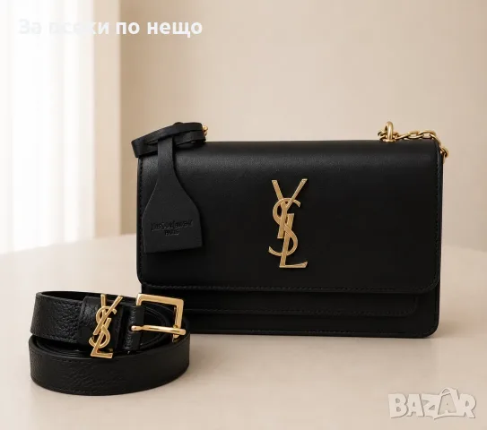 Yves Saint Laurent Луксозен Комплект Дамска Черна Чанта И Черен Колан Код SBF9