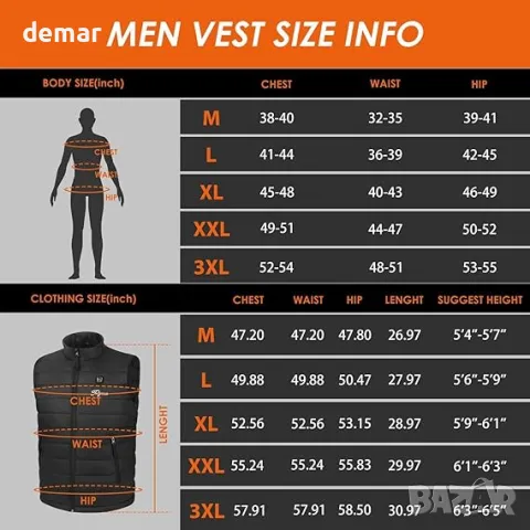 Мъжка електрическа отоплителна жилетка Telguua с презареждаема Powerbank, размер XL, снимка 6 - Други - 47437086