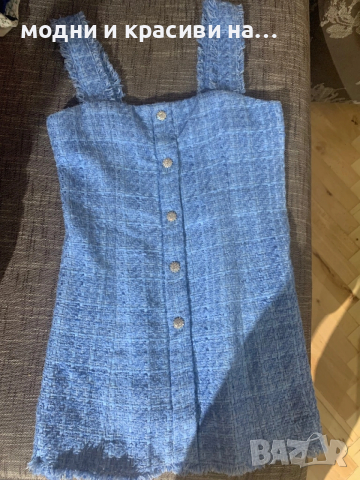 Рокля  сукман в небесносин цвят букле Zara, размер S/M, снимка 9 - Рокли - 53357546
