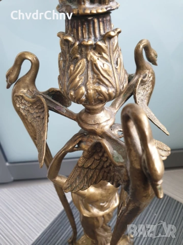 Франция 19ти век/58см-5кг/голям стар настолен бароков бронзов свещник, снимка 5 - Декорация за дома - 54166122