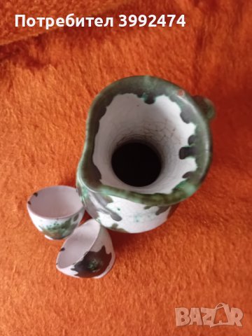 Калени кана и 2 чашки,ретро,рисувани, снимка 2 - Антикварни и старинни предмети - 44286939