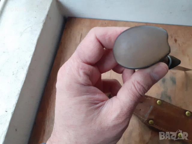 Страхотен ловен нож гравиран и надписан с кожена кания, снимка 3 - Антикварни и старинни предмети - 54031254