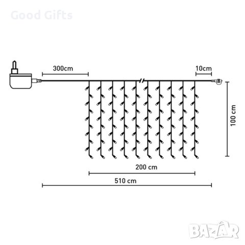 Коледни лампички Завеса, 200 LED, Топло бяло, Прозрачен кабел, 5.1м, снимка 3 - Лед осветление - 42734773