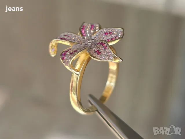 Сребърен 925 пръстен и висулка с позлата 17562, снимка 6 - Пръстени - 50325595