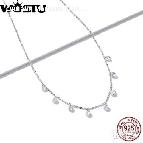 WOSTU Платинирано 925 сребърно колие с циркони (сертификат), снимка 4 - Колиета, медальони, синджири - 52924870