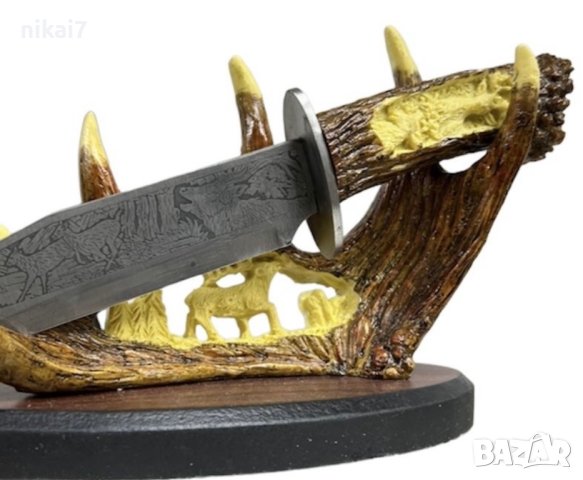 ловен нож колекционерски нож сувенир подарьк трофейна поставка 22cM, снимка 4 - Ножове - 42080954
