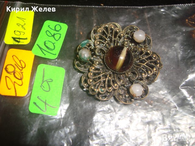 СТАРИННА БРОНЗОВА ФИЛИГРАННА БРОШКА с ЯСПИС и ПЕРЛИЧКИ АРТ ДЕКО 1921, снимка 7 - Други - 30701223