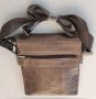 Мъжка  кафява кожена чанта с капак от телешки бокс черно, дъб  и  тик, снимка 12