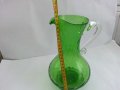 Стара стъклена кана цветно зелено стъкло, снимка 3