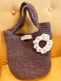 Ръчно изплетена дамска чанта с кръгло дъно и хастар, снимка 5
