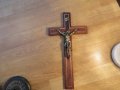 Стар кръст разпятие Хрисово, Исус Христос 20 х 36 см с бронзови лайсни, Израел бог религия Йерусалим, снимка 2