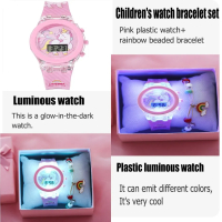 Комплект детски светещ многофункционален електронен часовник + гривна, снимка 9 - Детски - 44796162