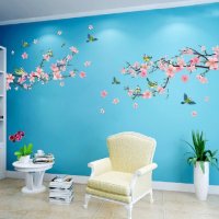 Птички на вишнев клон самозалепващ стикер лепенка за стена декор украса, снимка 2 - Други - 29550721
