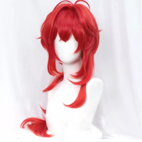 Аниме червена перука Diluc, снимка 10 - Аксесоари за коса - 44667070