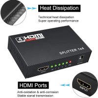 HDMI V1.4 сплитер 1080P 3D, поддръжка на 3D Full HD 1080P резолюция (1 вход към 4 изхода), снимка 3 - Стойки, 3D очила, аксесоари - 40531912