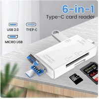 Четец за карти 6 в 1 - USB 2.0/OTG/ Type-C/Micro USB/SD/TF, снимка 5 - USB кабели - 42559685